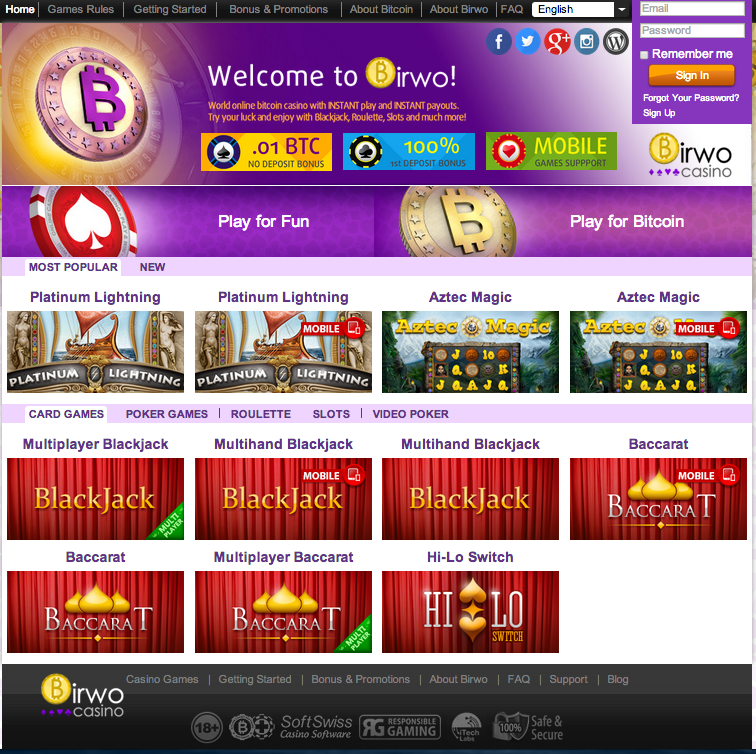 Birwo Casino Bitcoin Casino mundial de Bitcoin en linea, con juego y pagos INSTANTANEOS. Prueba tu suerte y diviértete con Blackjack, Ruleta, Tragamonedas, ¡y mucho más!